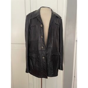 Vintage Stanley Blacker Mens Black Leather Jacket Button Made in Italy Size 42